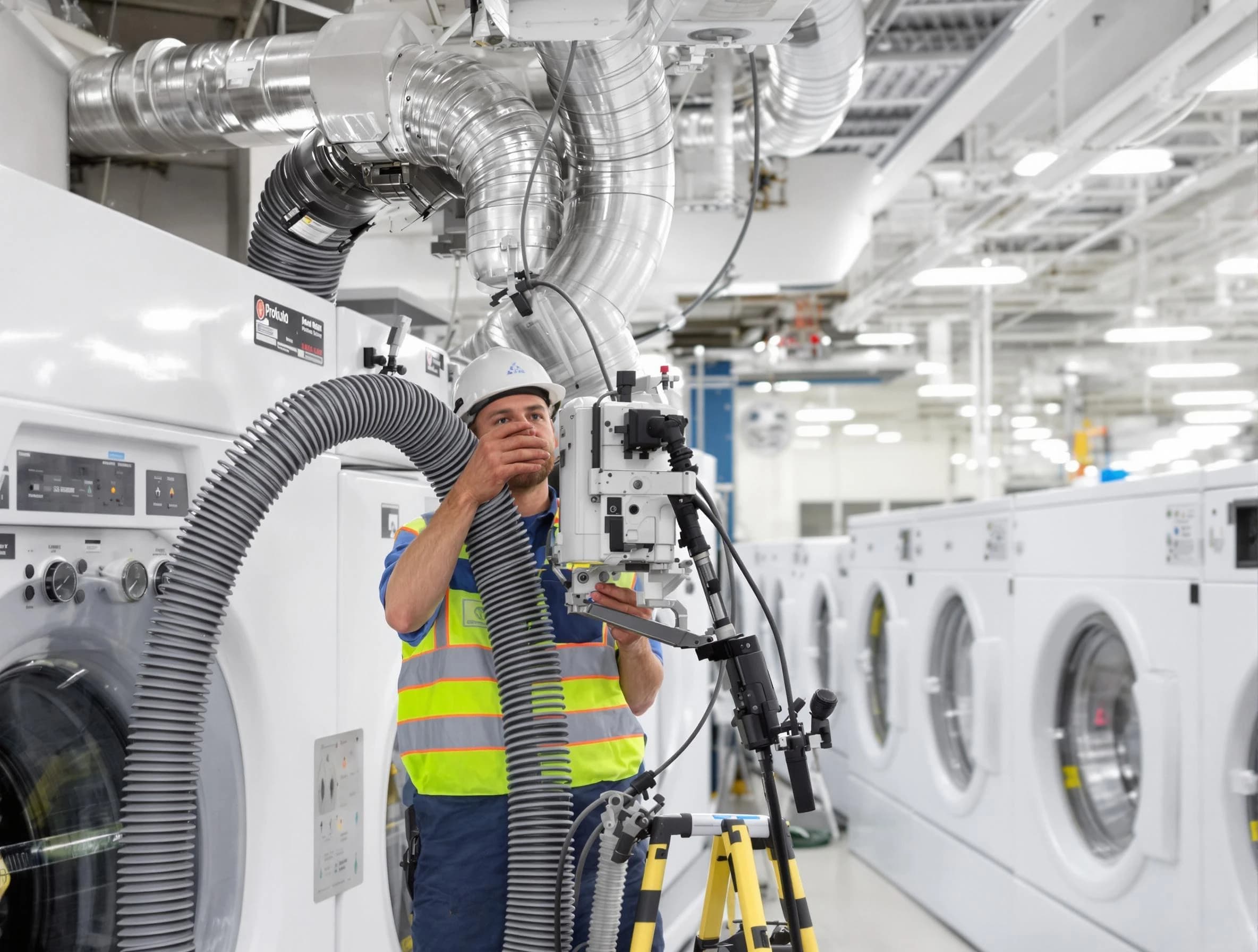 Brigham City Dryer Vent Cleaning team performing commercial-grade dryer vent cleaning at a business facility in Brigham City