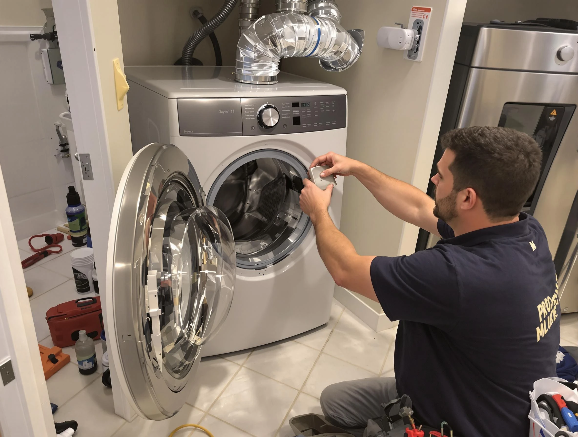 Brigham City Dryer Vent Cleaning technician performing precise dryer vent hose installation in Brigham City